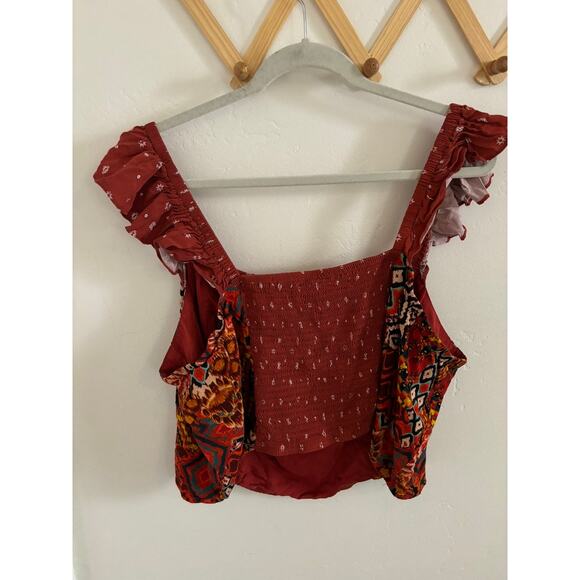 Torrid Top Women's 4X Challis Smocked Ruffles Trim Crop Bohemian Square Neck - Picture 8 of 10